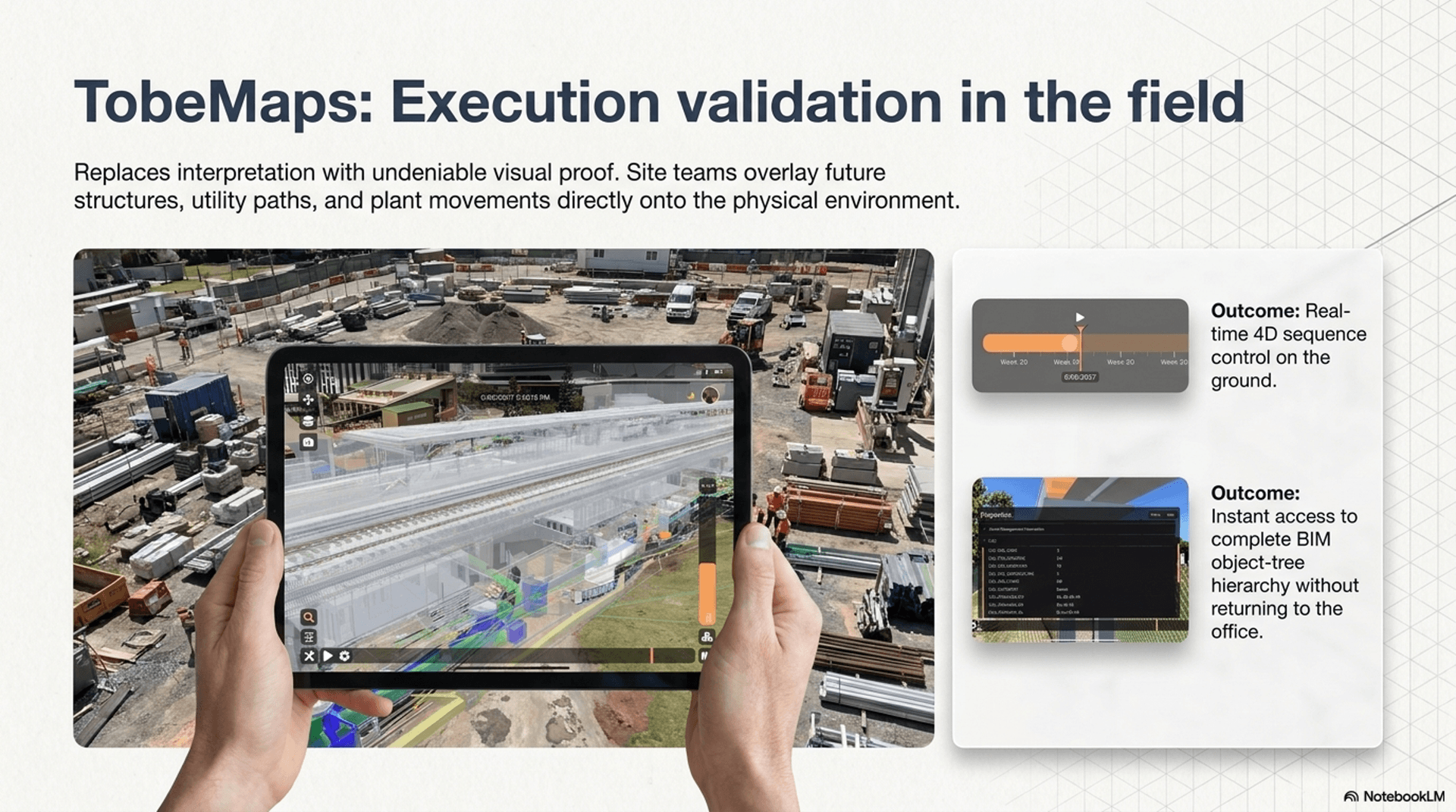 TobeMaps AR on iOS and Android - view BIM at 1:1 scale on site